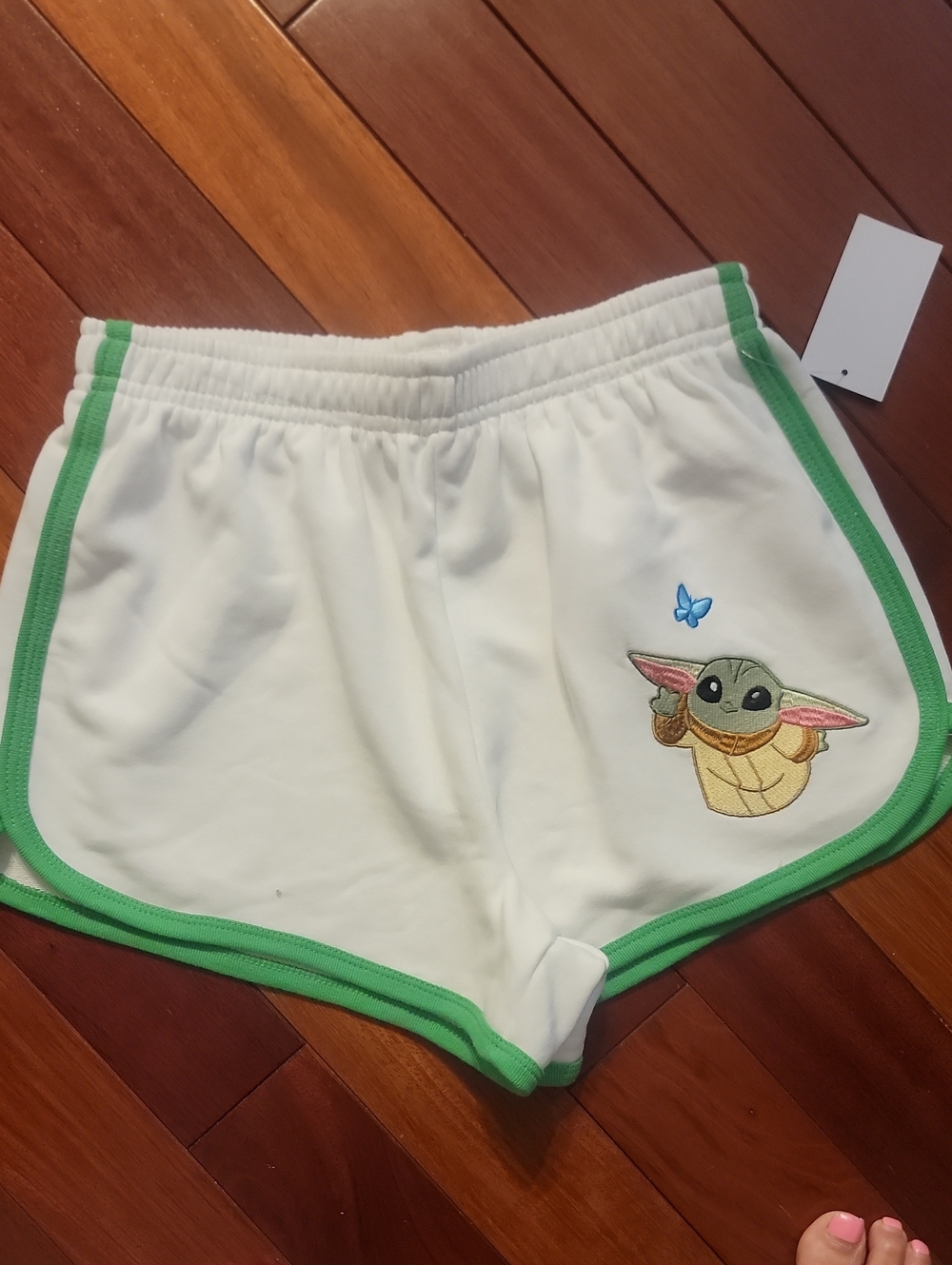 Star Wars White Shorts with Green Trim and Grogu Embroidery